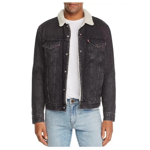 Men’s Levi’s Sherpa Black Denim Trucker Jacket size M - Picture 1 of 5